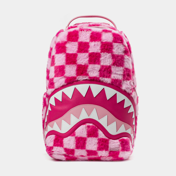 Pink Furry Checker Shark Mens Backpack (Pink/Light Pink)
