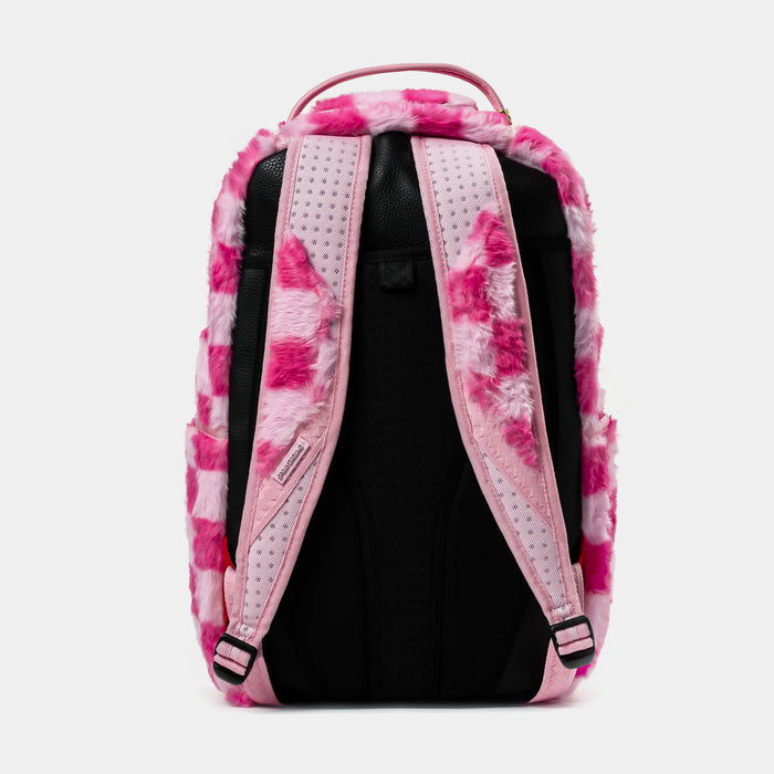 Pink Furry Checker Shark Mens Backpack (Pink/Light Pink)
