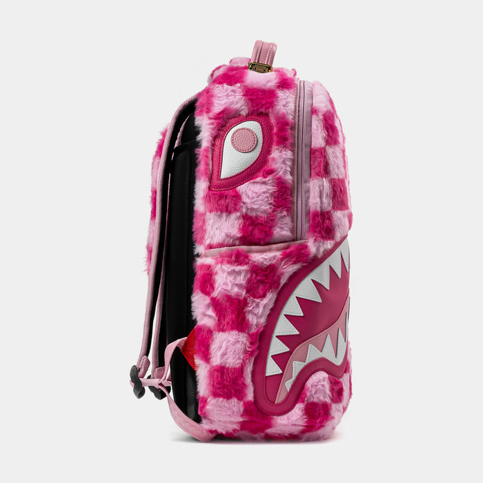 Pink Furry Checker Shark Mens Backpack (Pink/Light Pink)