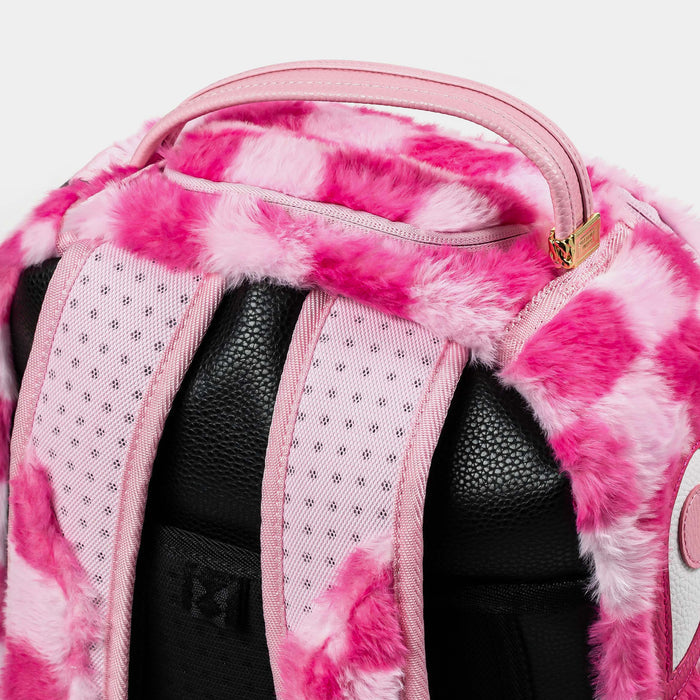 Pink Furry Checker Shark Mens Backpack (Pink/Light Pink)