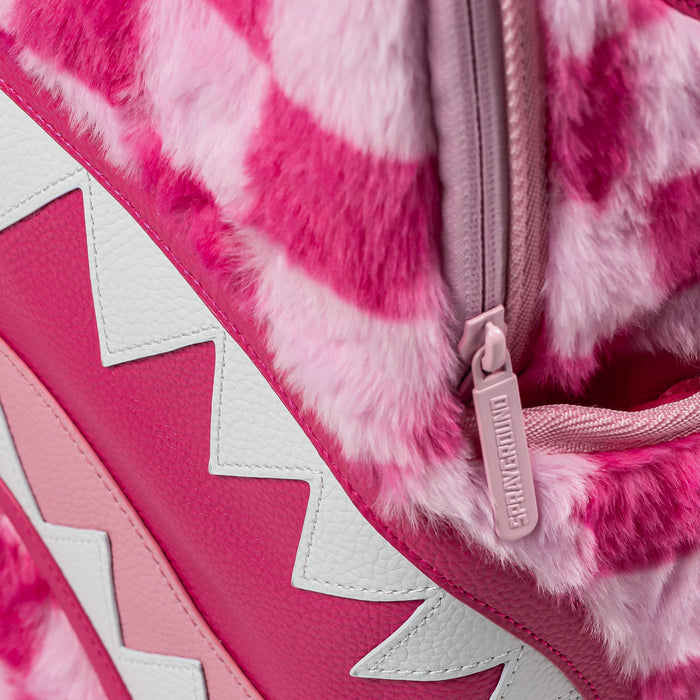 Pink Furry Checker Shark Mens Backpack (Pink/Light Pink)