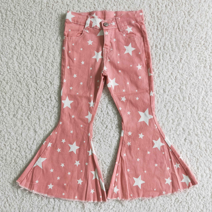Pink star denim bell bottom jeans C14-11