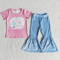 Pink Top Blue Bell Pants Girls Easter Outfits