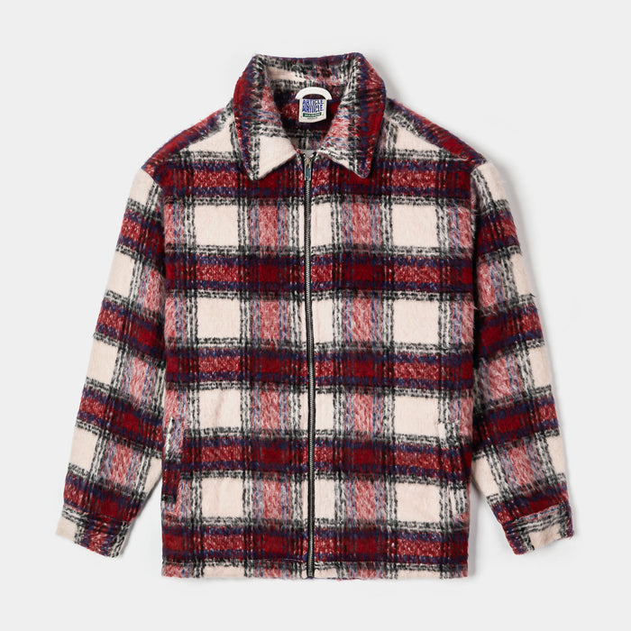 Plaid Zip-Up Flannel Mens Jacket (Red/Beige)