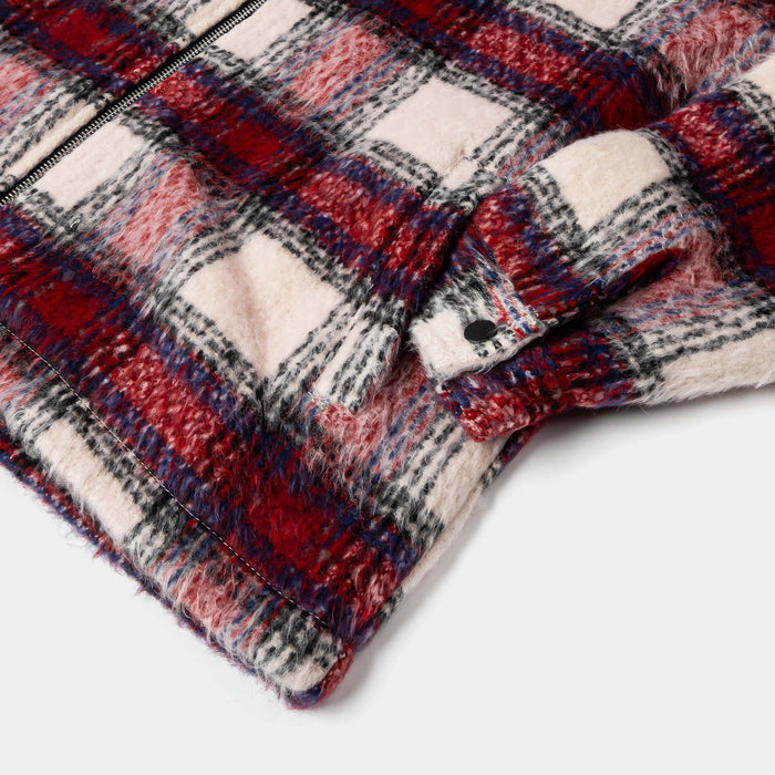 Plaid Zip-Up Flannel Mens Jacket (Red/Beige)