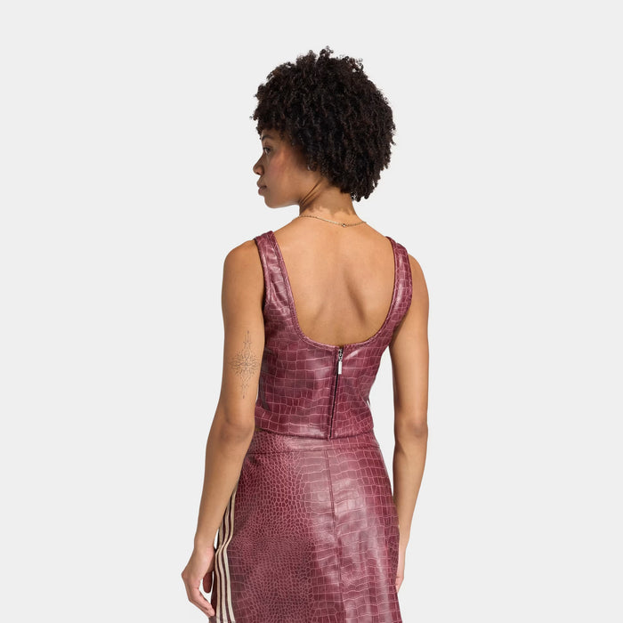 Pleather Corset Womens Short Sleeve Shirt (Maroon)