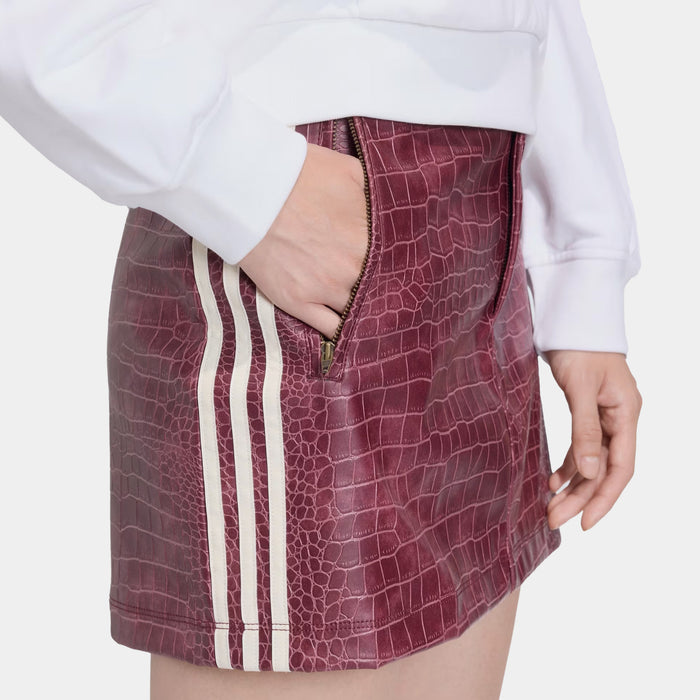 Pleather Snakeskin Mini Womens Skirt (Maroon)