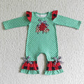 (Promotion) 6 A1-26-2 Christmas Tree Green Dots Baby Girls Ruffle Romper