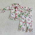 (Promotion) 6 A3-29 Christmas Mouse Print Baby Girls Christmas Buttons Pajamas Clothes Set