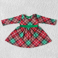 (Promotion) 6 A8-19 Red Green Checkered Print Girls Christmas Dress
