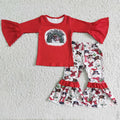 (Promotion) 6 B6-6 Snowman Rainbow Red Top Bell Pants Girls Christmas Clothes Set