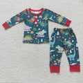 (Promotion) 6 C11-40 Dino Print Boys Christmas Pajamas Clothes Set