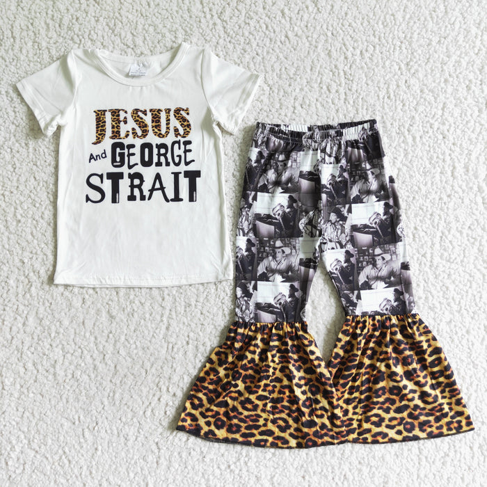 (Promotion) A18-10 Jesus White Top Singer Leopard Bell Pants Girls Outfits