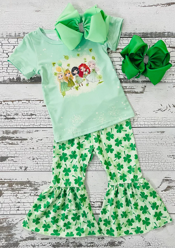 (Promotion) Cartoon Princess Top Bell Pants Girls St. Patrick Days' Outfits B10-2