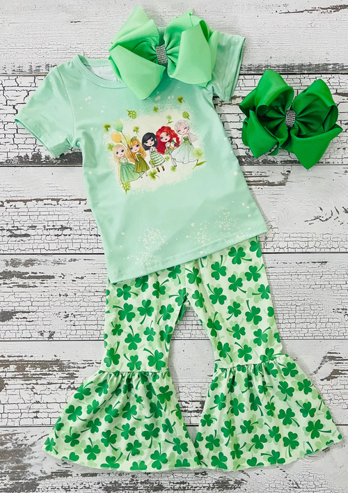 (Promotion) Cartoon Princess Top Bell Pants Girls St. Patrick Days' Outfits B10-2
