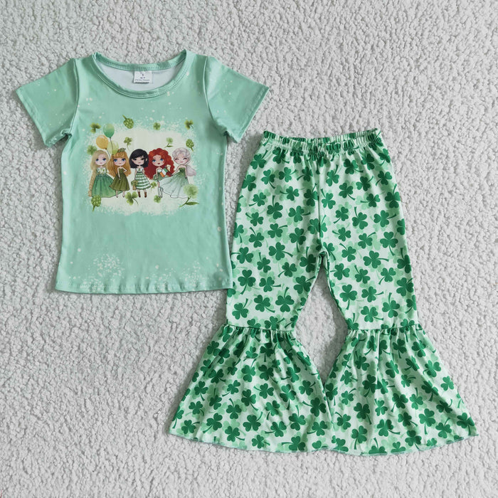 (Promotion) Cartoon Princess Top Bell Pants Girls St. Patrick Days' Outfits B10-2