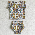 (Promotion) Cow Skull Sunflowers Print Girls Summer bummie outfits GBO0047