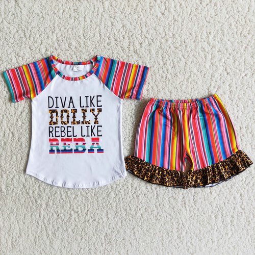 (Promotion) Dolly Short sleeve stripes ruffles shorts summer outfits B7-1