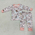 (Promotion)6 A19-14 Pink Santa Candy Cane Holly Girls Christmas Pajamas Clothes Set