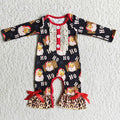 (Promotion)6 A19-17 HO HO HO Santa Leopard Baby Girls Christmas Ruffle Romper