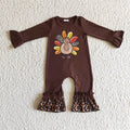 (Promotion)6 A2-6 Turkey Vinyl Brown Baby Girls Thanksgiving Romper