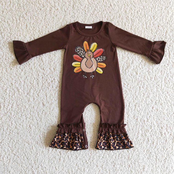 (Promotion)6 A2-6 Turkey Vinyl Brown Baby Girls Thanksgiving Romper