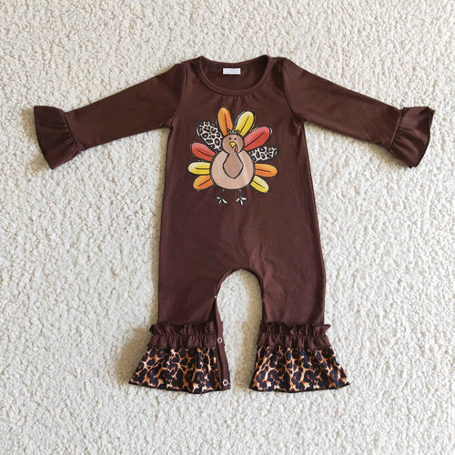 (Promotion)6 A2-6 Turkey Vinyl Brown Baby Girls Thanksgiving Romper