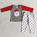 (Promotion)6 A20-14 Santa Embroidery Top Dots Pants Kids Christmas Pajamas Clothes Set