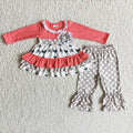 (Promotion)6 A25-18 Long sleeve ruffles tunic top pants Valentines outfits