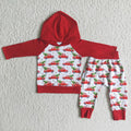 (Promotion)6 A29-28 Trucks Treee Red Hoodie Top Pants Boys Christmas Clothes Set