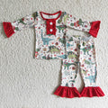 (Promotion)6 A4-30 Dino Print Girls Christmas Pajamas Clothes Set
