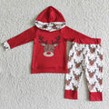 (Promotion)6 B1-24 Deer Red Hoodie Top Pants Boys Christmas Clothes Set