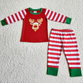 (Promotion)6 B2-22 Deer Embroidery Red Stripes Print Boys Christmas Pajamas Clothes Set