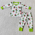 (Promotion)6 B4-20 Green Frog Print Boys Christmas Pajamas Clothes Set