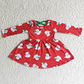 (Promotion)6 C10-18 Santa Holly Red Dots Print Girls Christmas Knee Length Dress