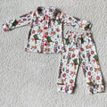 (Promotion)6 C6-39 Green Frog Print Boys Christmas Buttons Pajamas Clothes Set