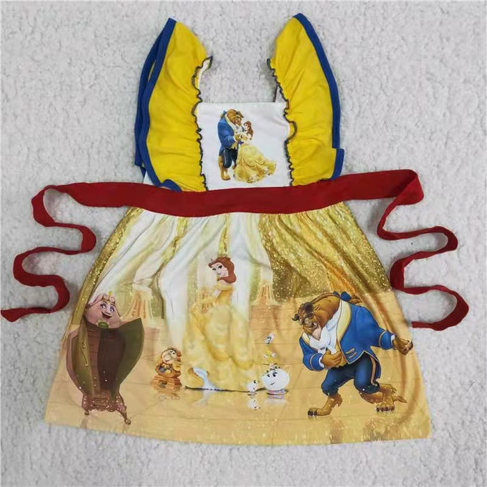 (Promotion)A10-22 Cartoon Princess Yellow Girls Flutter Sleeve Dress