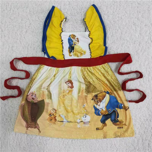 (Promotion)A10-22 Cartoon Princess Yellow Girls Flutter Sleeve Dress