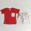 (Promotion)A13-12 Red Pocket Top Fishhook Shorts Boys Summer Outfits
