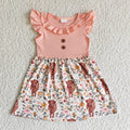 (Promotion)B13-30 Highland Cow Flowers Pink Girls Summer Dress