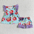 (Promotion)B16-21 Cartoon Princess Mermaid Print Girls Summer Clothes Set