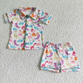 (Promotion)BSSO0052 Colorful Dino Print Girls Summer Button Pajamas Outfits