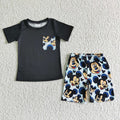 (Promotion)BSSO0053 Black Pocket Top Cartoon Mouse Shorts Boys Summer Outfits