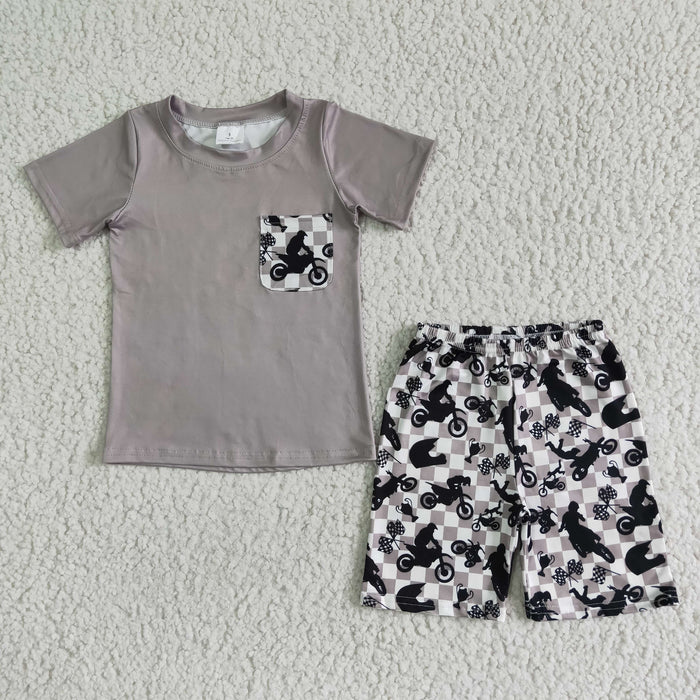 (Promotion)BSSO0054 Grey Pocket Top Motorcycle Shorts Boys Summer Outfits