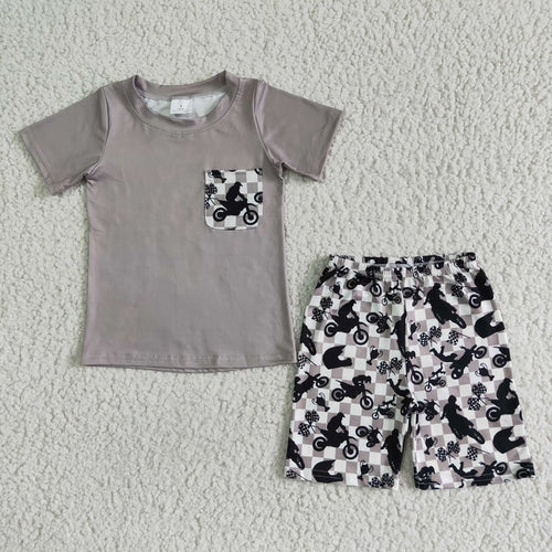 (Promotion)BSSO0054 Grey Pocket Top Motorcycle Shorts Boys Summer Outfits