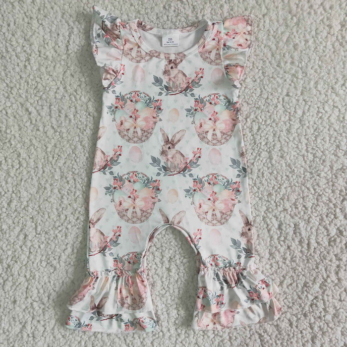 (Promotion)Bunny Flowers Baby Girls Easter Romper   B6-27