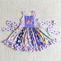 (Promotion)Cartoon Horse Purple Sleeveless Girls Twirl Dress A17-4