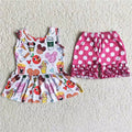 (Promotion)Cartoon Mouse Food Sleeveless Top Dots Shorts Girls summer outfits   C7-11