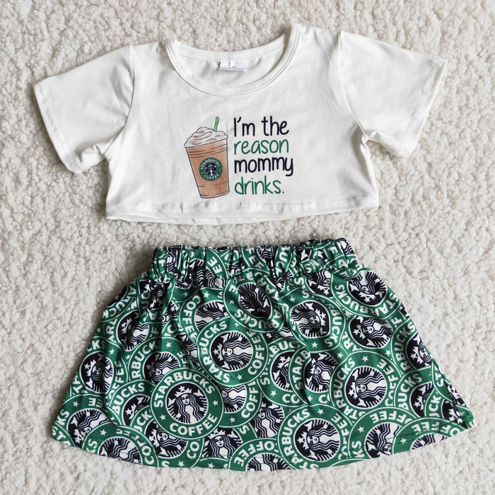 (Promotion)Coffee Drinks Crop Top Skirts Girls summer outfits   C13-18