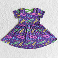 (Promotion)E10-3 Mask Purple Print Girls Mardi Gras Knee Length Dress